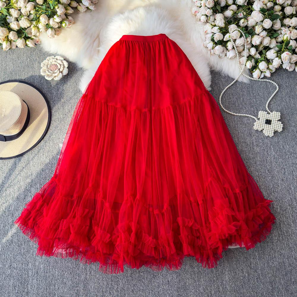 Gonne Lunghe in Tulle da Donna Vita Alta Elastica Linea ad A Lunghe Stratificate Tutù Ruffles in Rete Stratificate Svolazzanti Gonna da Fata Estiva Casual da Donna Midi in Rete