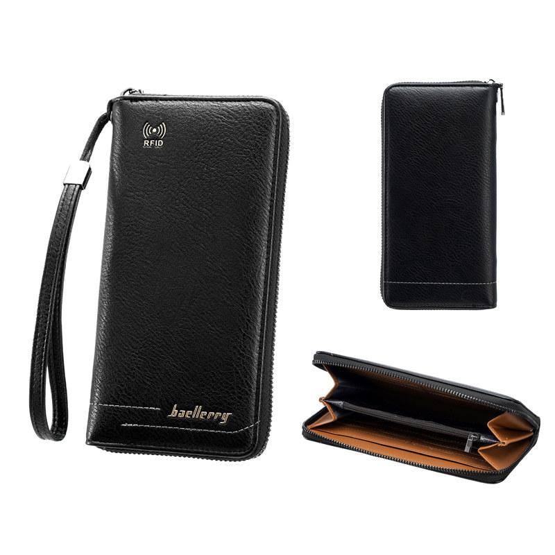 Baellerry Men Fashion Long Wallets Vintage Design Anti RFID Theft Business ID Credit Card Holder Zipper Coin Purse