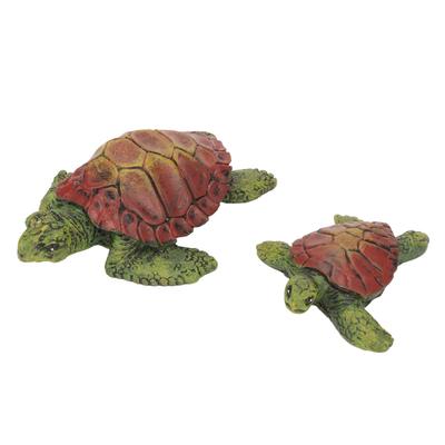 2 Pcs Turtle Statues Cute Resin UV Resistant Coating Turtle Figurine for Gardens Courtyard