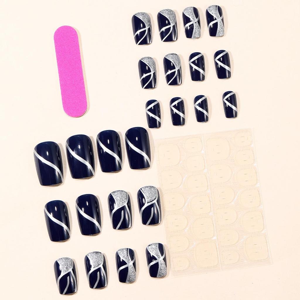 Deep Blue Glitter Armor Nail Patches with Silver Lines