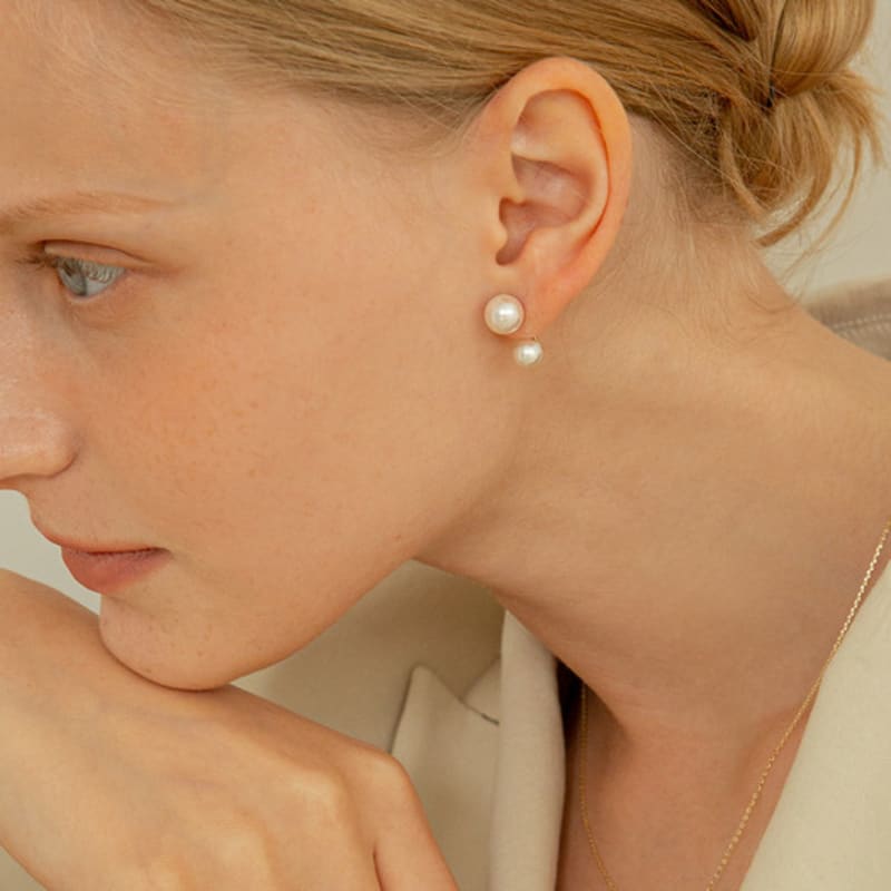 LUNNE 14k Double Pearl Two-Way Earrings (14k Gold) #L25