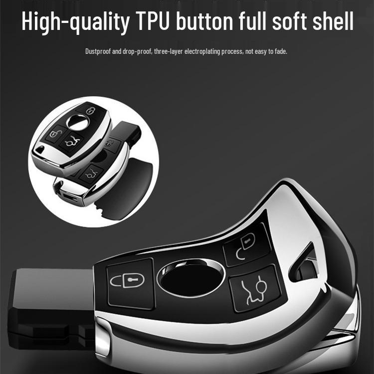 Mercedes-Benz Key Cover for C-Class/C200L/GLC260/GLK300 - TPU Silicone Protective Shell with Buckle