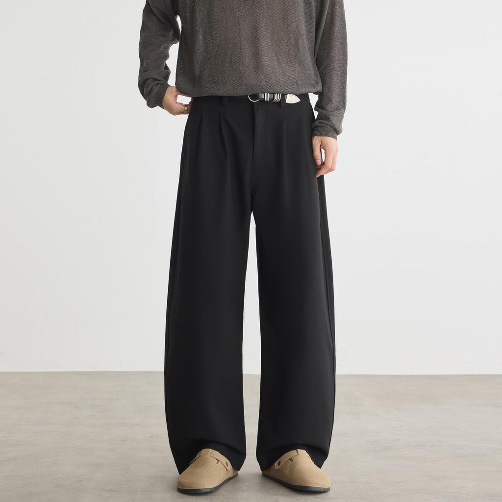 Design sense double pleated trousers men's autumn and winter new old money style business commute straight wide leg casual pants tide