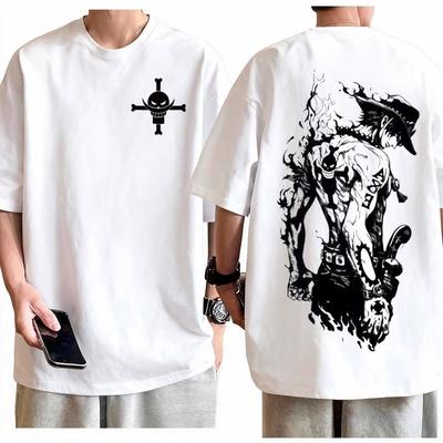 One Piece Portgas D Ace T-shirt Herr Överdimensionerad Bomull Anime Grafisk T-shirt Casual Streetwear Tryck Mjuk Andningsbar Lös Passform Topp