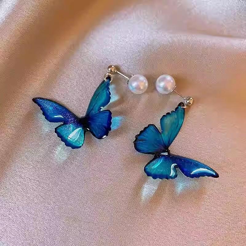 Simple Zircon Butterfly Earrings Light Luxury High-end Stud Earrings Temperament Fashionable Sweet Pearl Earrings Women