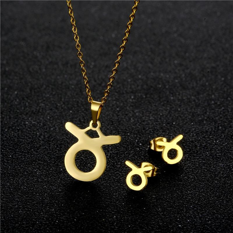 European and American Amazon Accessories Women's Zodiac Necklace Stud Earrings Set Constellation Pendant Short Necklace with Card