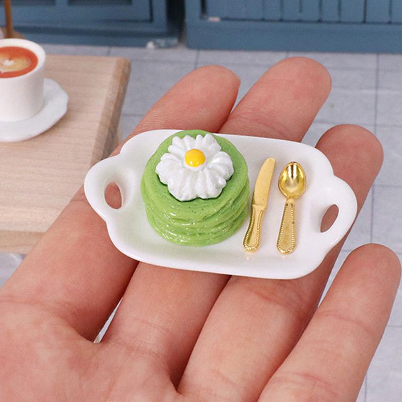 1 Set 1:12 Dollhouse Miniature Coffee Cup Cake Dessert Fork Spoon With Dinner Plate Kitchen Model Micro Landscape Decoration Toy