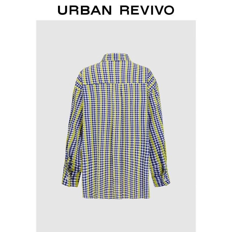 UR 2025 Autumn Women s Contrast Plaid Oversized Shirt M