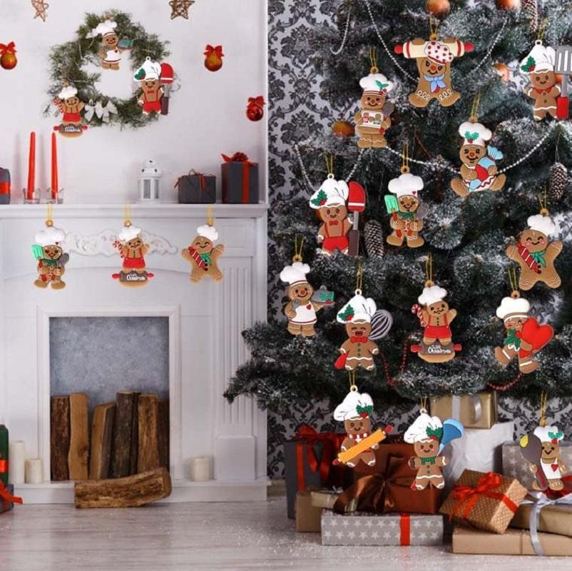 15/1ks Vánoční perníček Dřevěný Vánoční stromeček Závěsné přívěsky Ozdoby Domů Vánoční Navidad Party Dekor Nový rok Dětské dárky