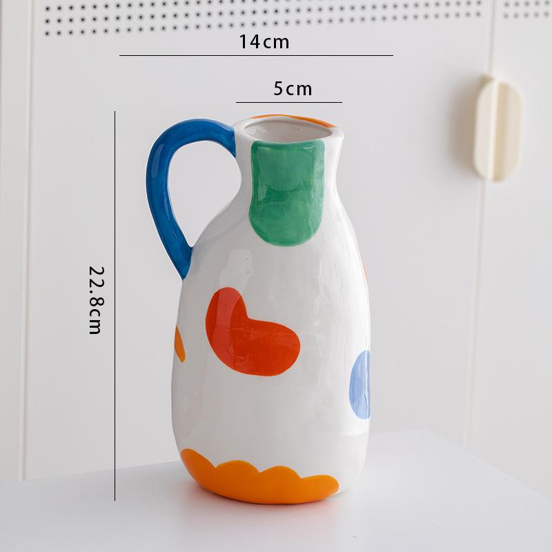 Colorful Flower Flower Vase Floral Arrangement Accessories Handle Pot Ceramic Vase Home Decoration Accessories Plant Pot