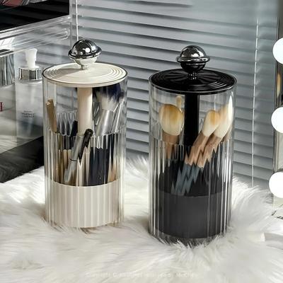 Vanity Makeup Brushes Holder Automatic Lifting Dustproof Storage Box with Lid Lipstick Cosmetic Organizer
