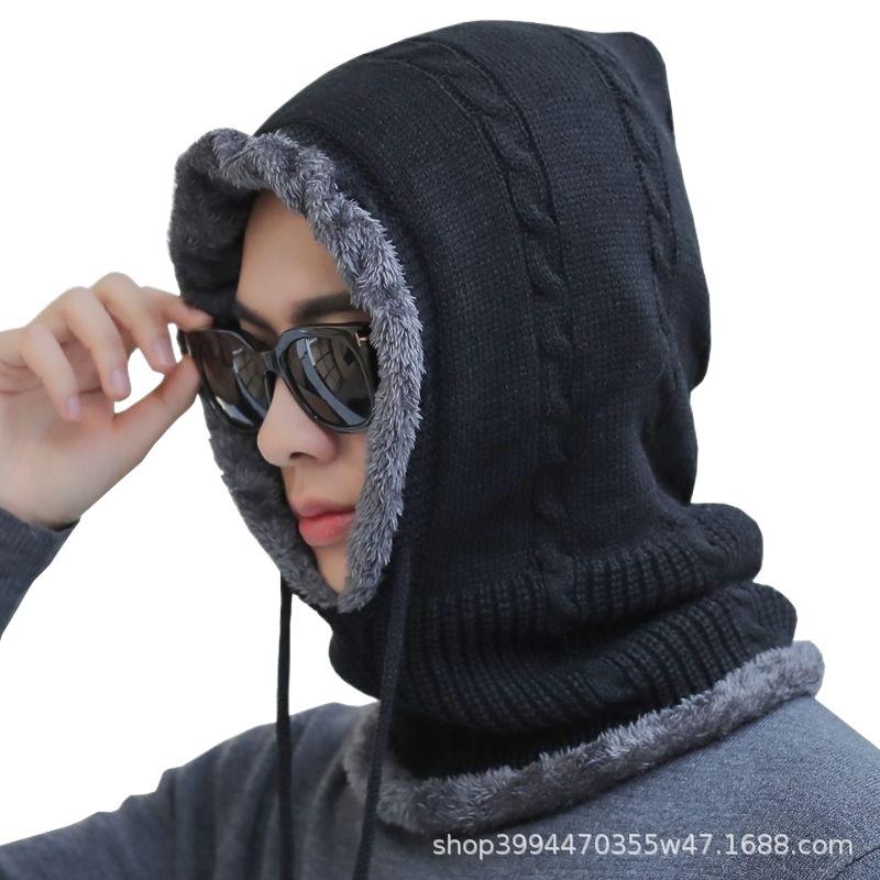 Winter Hat Men's Cold-proof Cycling Hat Fleece Warm Knitted Hat Wool Hat Scarf One-piece Sweater Ear Hat Women
