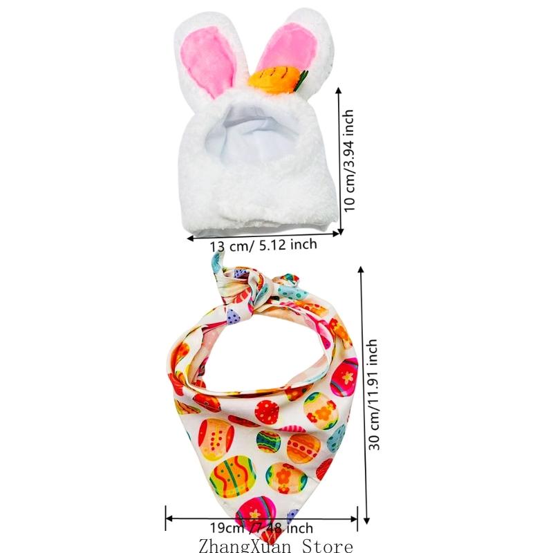 Lovely Rabbits Ear Hat and Scarf Set for Garden Gooses Statues Portable Easter Decoration Accessory for Lawn Gooses
