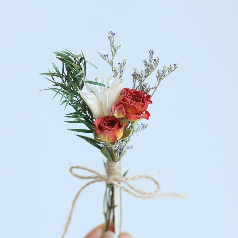 12cm Preserved Flower Boutonniere: Mini Bouquet for Bride, Bridesmaid, Wedding, Gift Box, Party Favor Decoration