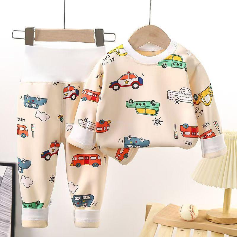 Baby Thermal Underwear Set With Cartoon Print High-Waist Warm Milk Silk Pajamas Toddlers 1-3 Years