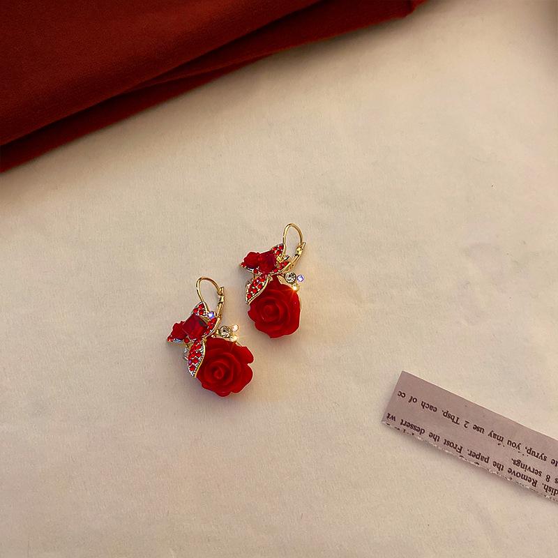 Chinese New Year Red Rose Petal Earrings - Festive, Fashionable & Elegant