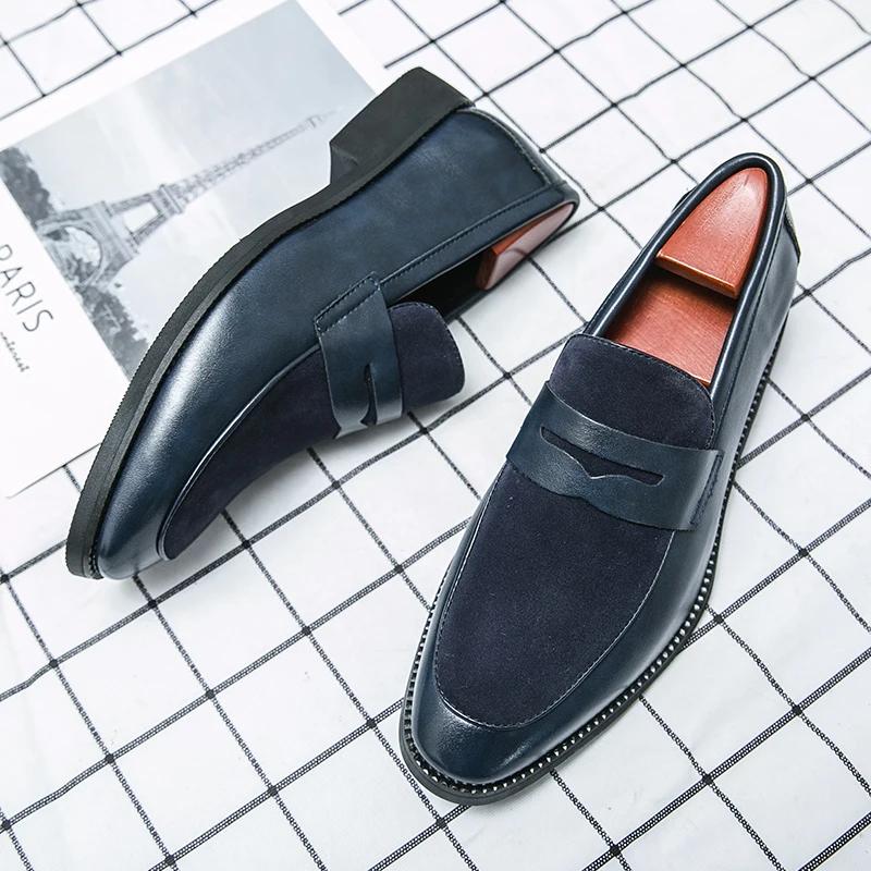 Fashion Italian Moccasins Men Loafers Suede Oxford Classic Original Derbies Shoes Slip-On Wedding Shoes Pointed Toe Dress Leather Shoe