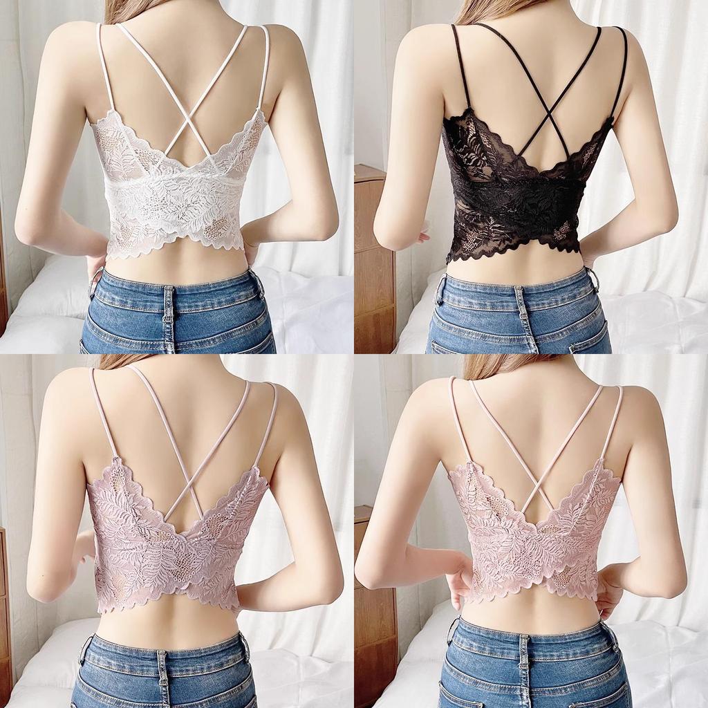 Damen Spitze Rückenfrei Überkreuz Camisole Mit Gepolstertem Halt Für Frühjahrsmode