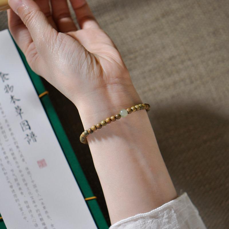 Natural Passion Seed Green Sandalwood Bracelet, Wooden Cultural and Play Ethnic Style Female Buddha Bead Sandalwood Bracelet.