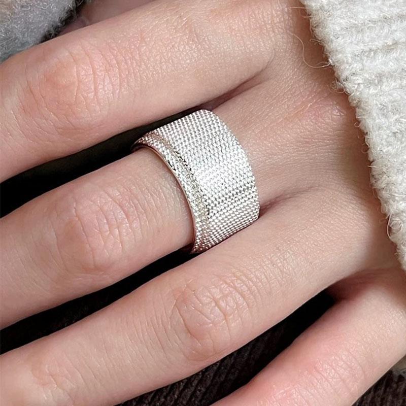 925 Sterling Silver Rings For Women Geometric Fine Jewelry Finger Adjustable Simple Wide Heavy Ring For Party Birthday Gift