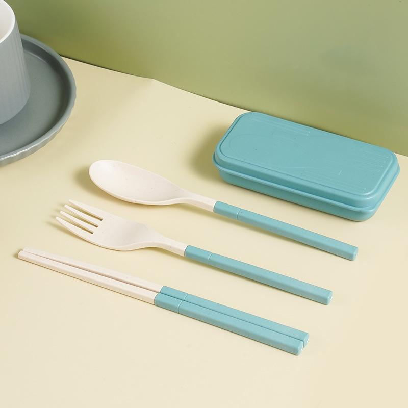 Japanese-Style Wheat Straw Cutlery Set Knife Fork Spoon Chopsticks - Three-Piece Folding Portable Cutlery