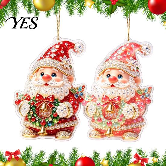Seasonal Celebration Hanging Signs Santa Claus Christmas Pendant, 2D Flat Decorative Figure with Lanyard, Xmas Gift Bag Tags Acrylic Ornament for Tree