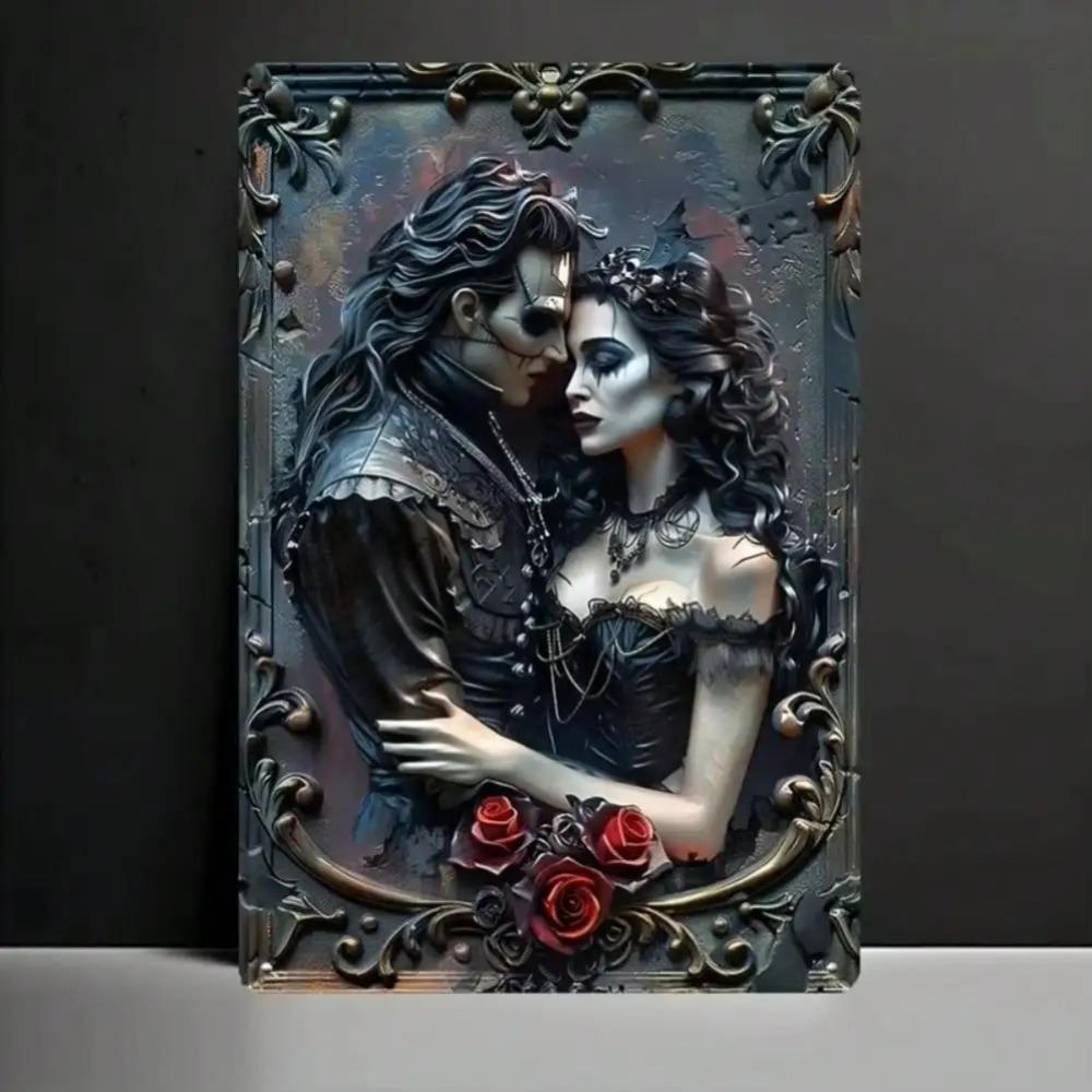 Gothic Couple Vampire 2D Aluminum Wall Art Elegant Home Decor Wall Hanging