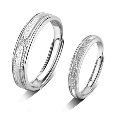 Set of Popular Free Size 925 Set Wedding Engagement Sterling Silver Adjustable Fashion Accessory Pairing, 2, Ring, Men's, Women's, Silver,