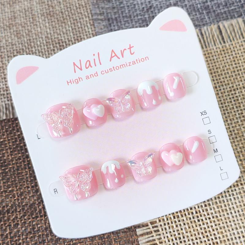 Handmade Love Heart Butterfly Kids' Wearable Nail Art Stickers for Ages 3-12