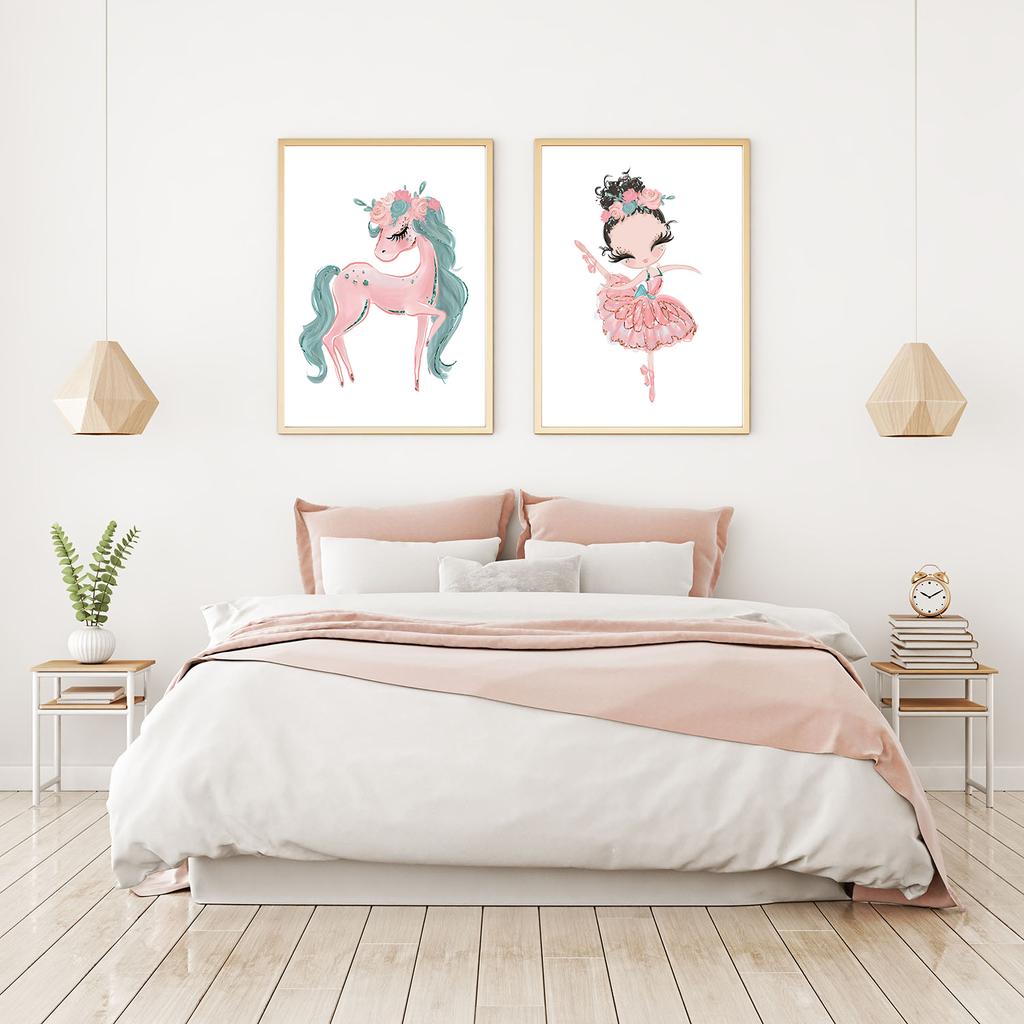 Liten Prinsesse Ballerina Lerret Plakat Rosa Svanetrykk Maleri Barnerom Veggkunst Plakater Ballettjente Bilde Babyrom Dekor