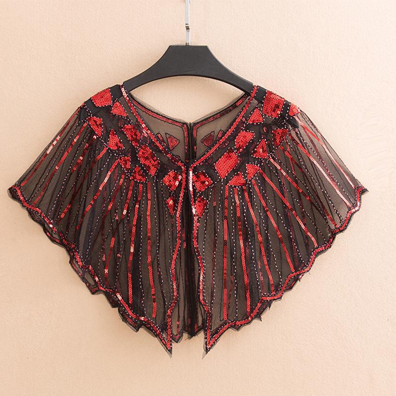 Cheongsam Evening Gown Shawl with Sequined Lace Shrug Cape