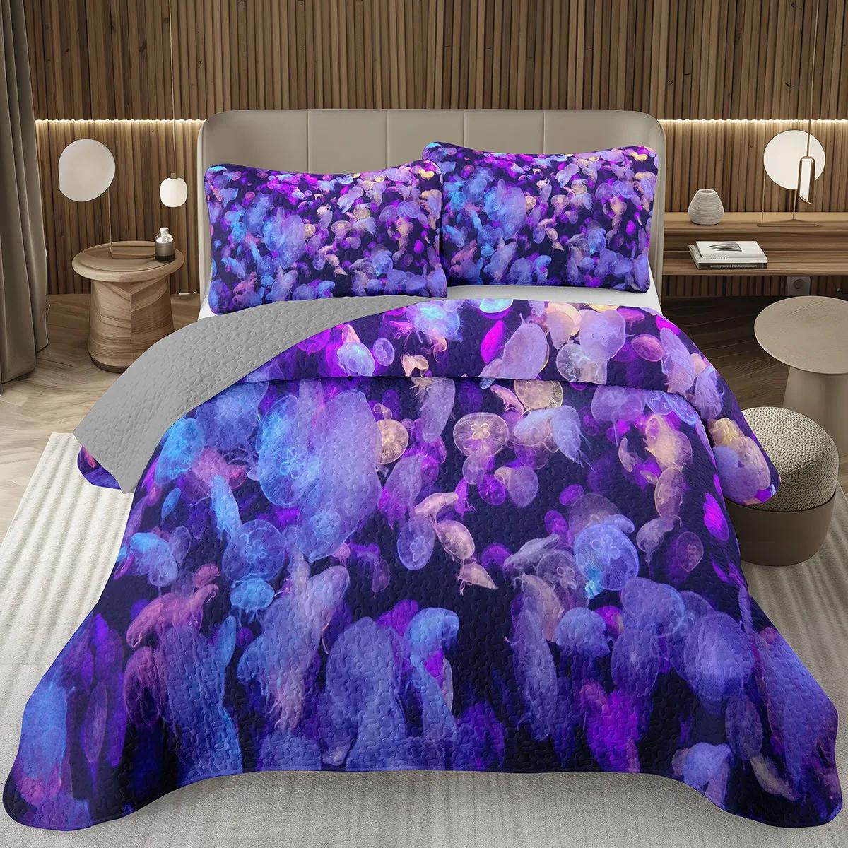 

Comforter 3D Jellyfish For Boys Teens Ocean Theme Set Marine Life Jellyfish Quilted Bedding Sea Animal Queen Bed Comforter (quilt)-EU Single(135*200cm)3pcs