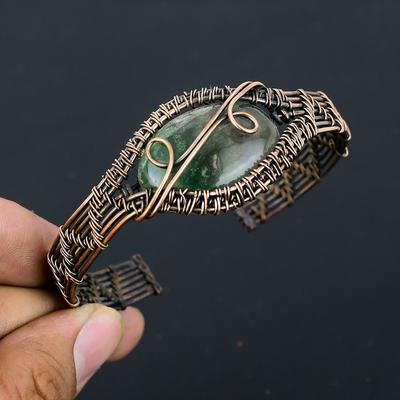 Přírodní fluoritový drahokam ručně vyráběný měděný drát omotaný náramek nastavitelný N9f12