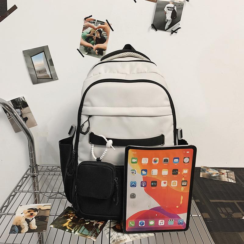 Schultasche für Mittelschüler, Farbblock, Damenrucksack mit großer Kapazität, Herren-Reiserucksack mit Geldbörse