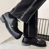 Male Leather Shoes Men 2025 New Square Head Chunky Platform Retro Work Shoes Spring Autumn Derby Shoes Low Top Man Casual Flats