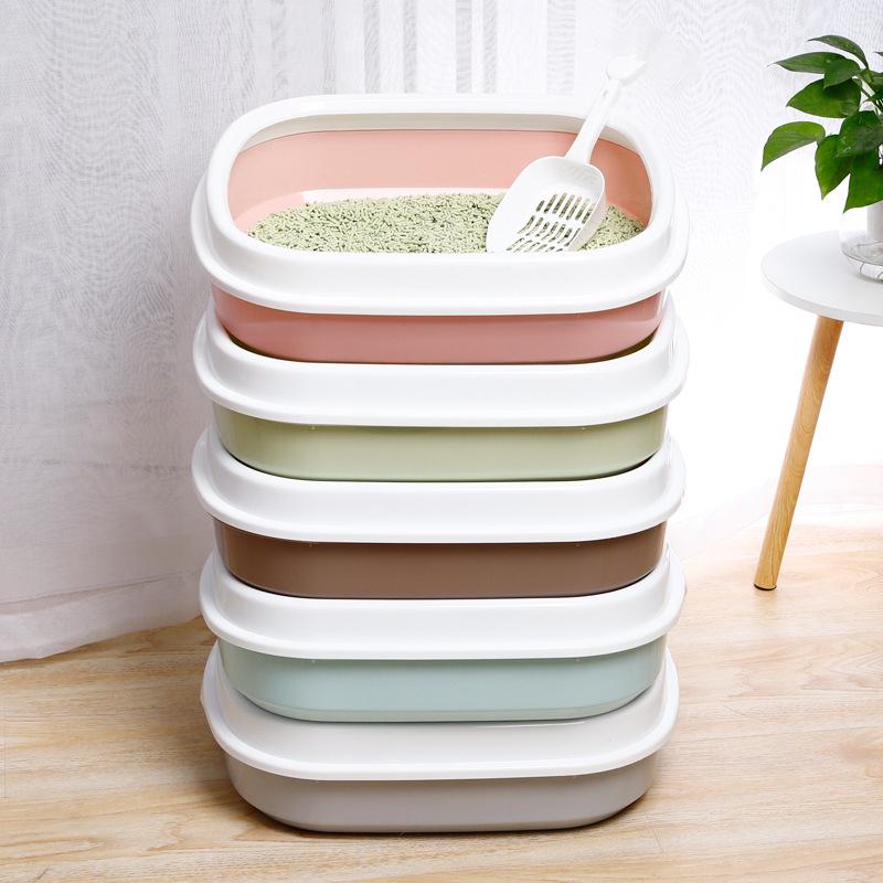 Semi-Enclosed Oval Cat Litter Box with High Sides & Scoop, Anti-Splash Design 