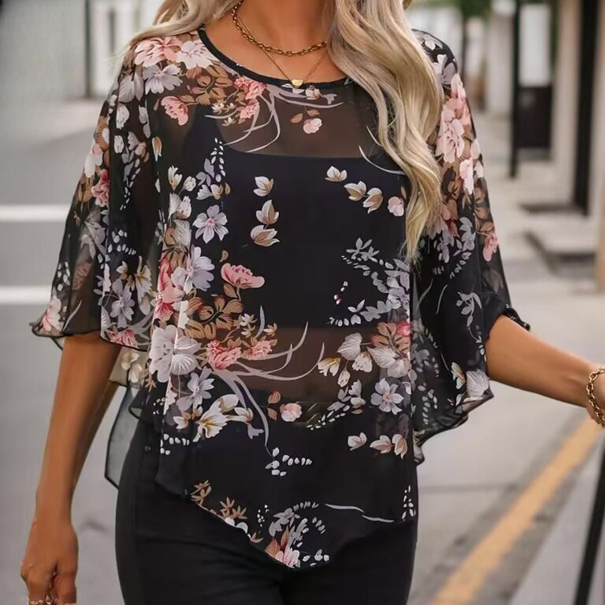 Women s Chiffon Sexy See-through Blouse Top Chiffon Shirt XS чёрный