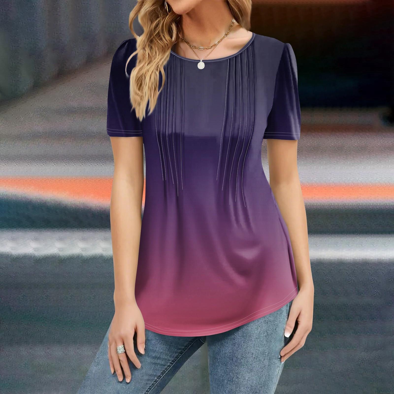 

Женская мода повседневная рубашка с коротким рукавом и принтом градиента, свободный джемпер XXL