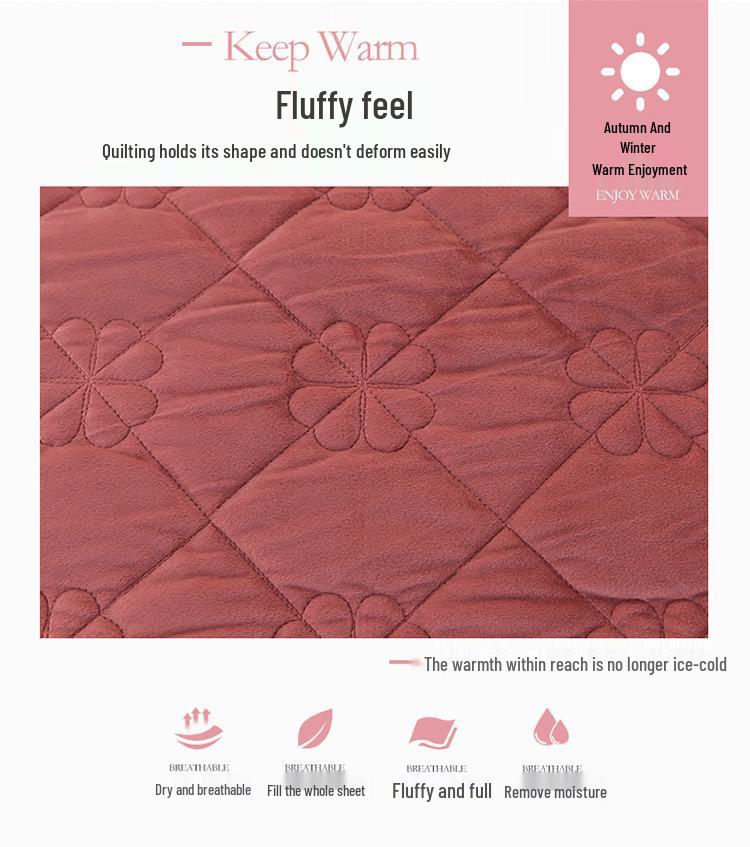 Warm Winter Crystal Velvet Quilted Bedspread with Lace Edge, Cotton-Padded, Double-Sided, Non-Slip Tatami