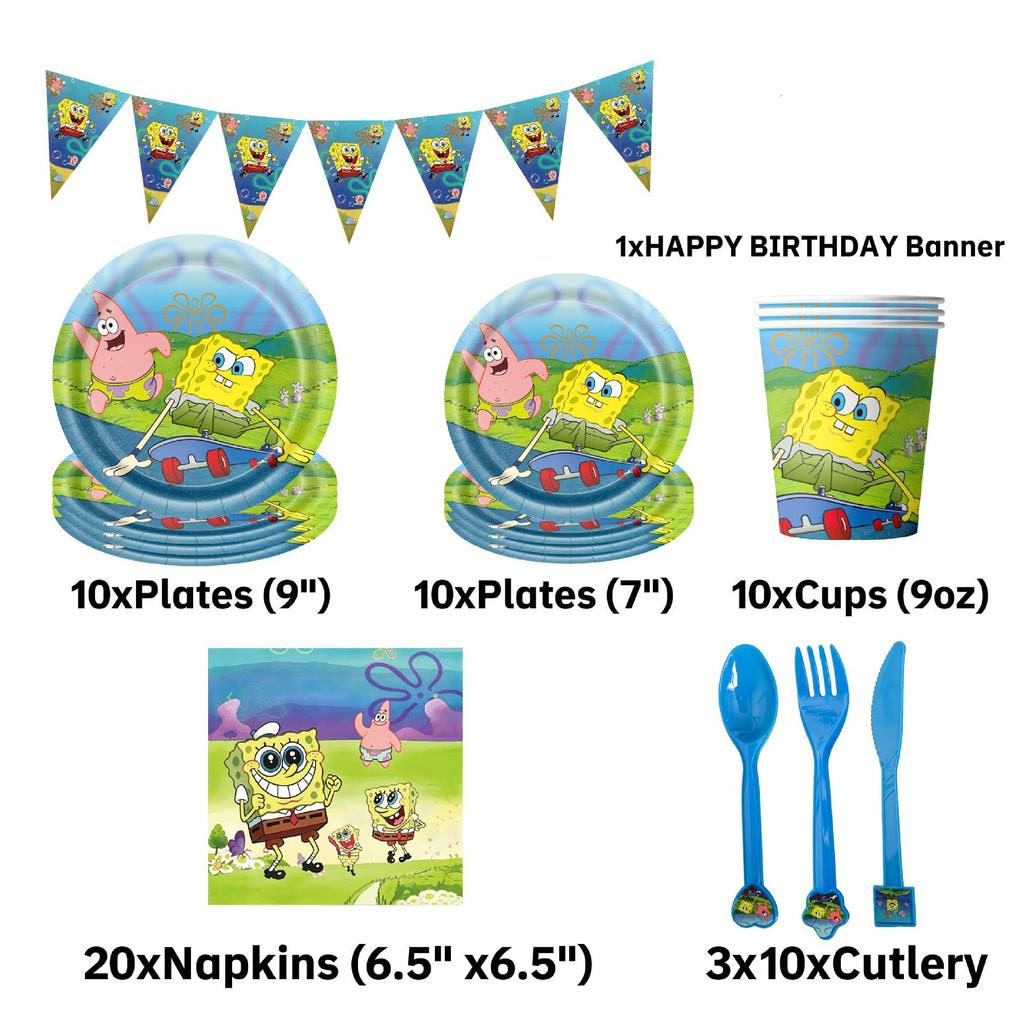 SpongeBob Birthday Party Disposable Tableware Set: Plates, Cups, Napkins, Cartoon Decorations for Girls