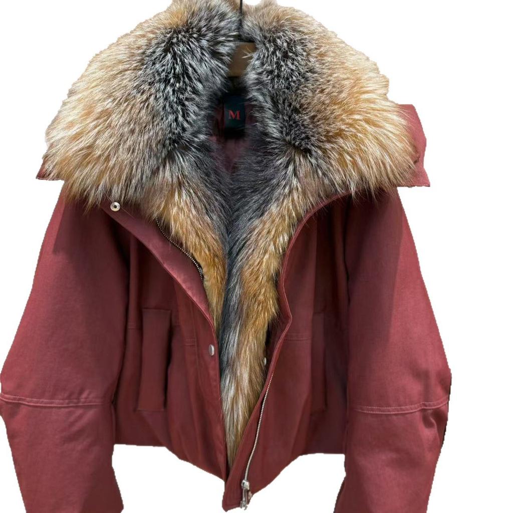 European goose down natural real fox hair big fur collar Parker down jacket women's clothing thickened warm loose coat