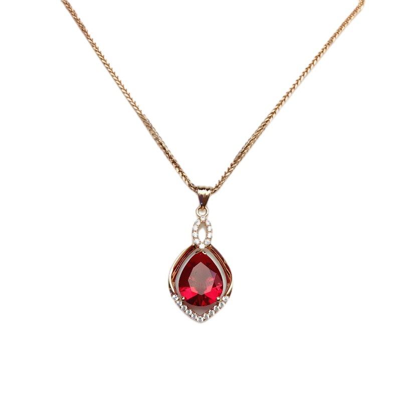 Exquisite Russian 585 Purple Gold Red Crystal Rhombus Pendant Simple Versatile Color Gold Plated Rose Gold Necklace Women