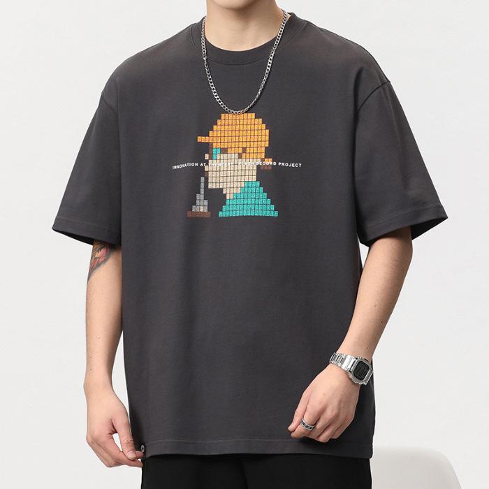 

Мужская модная футболка свободного кроя из плотного хлопка с круглым вырезом, с коротким рукавом, большого размера, летний стиль L (65-73 kg) серый