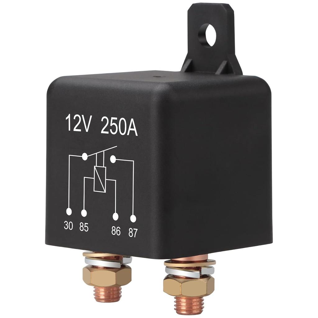 Starter Relay, 12V 250A, 4 Pin SPST, Continuous Duty Relay, Car Battery Control Relay, Automotive Heavy Current Start Relay Car Relay (1)