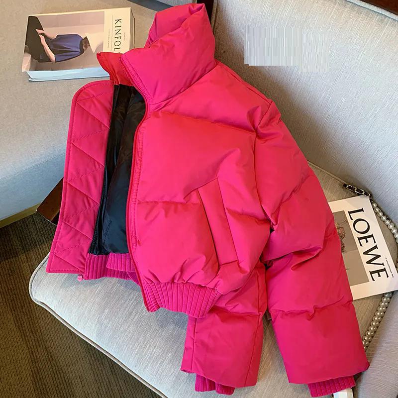 High-End Fashion Simple Cotton-Padded Jacket 2024 Winter Thickened Warm Stand-up Collar Cotton Clothes High Waist Bread Coat