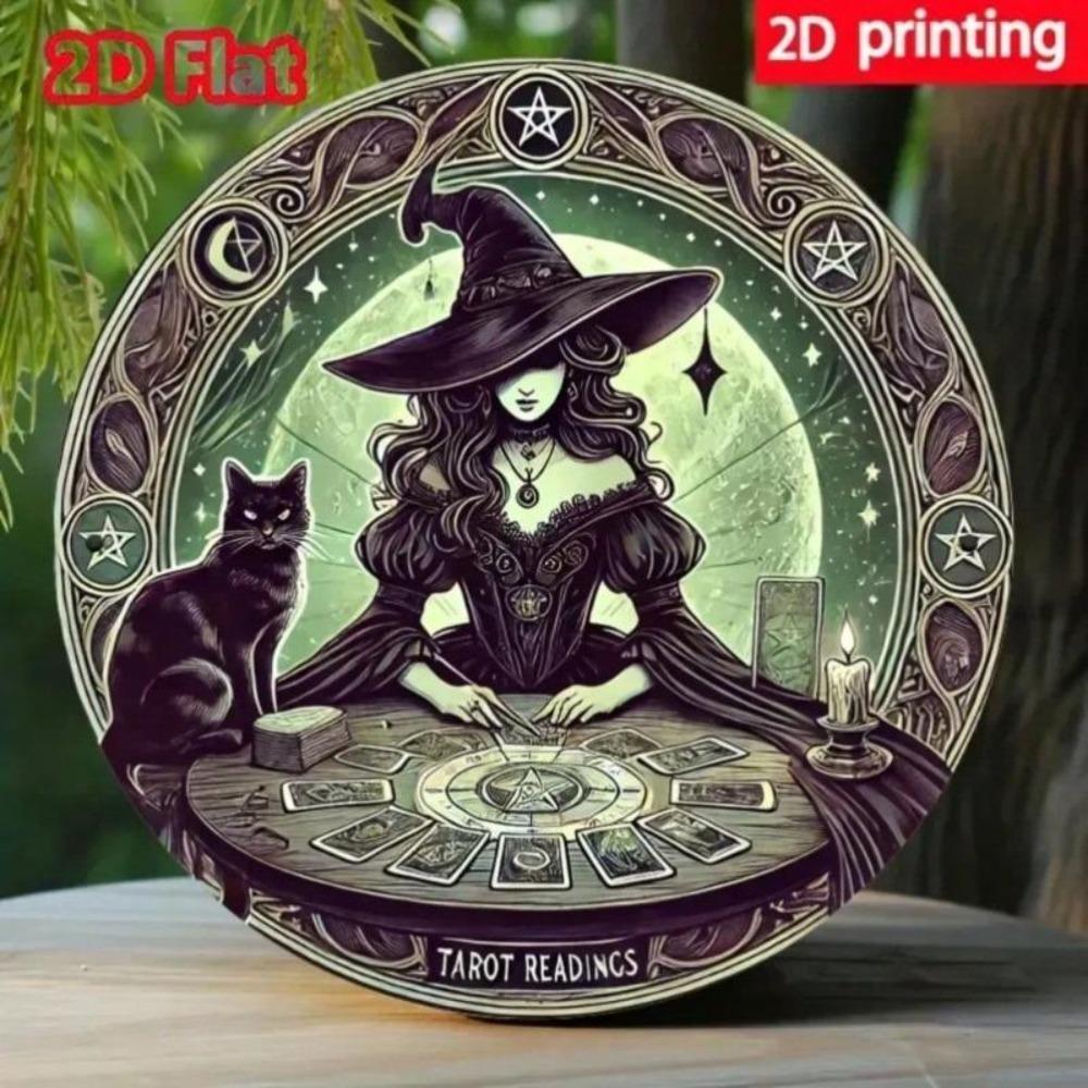 Vintage Tarot Witch Cat Metal Wall Art Mystical Moon Star Home Office Decor