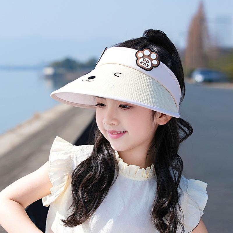 1093 Children's Hats Cartoon Cute Cat Big Eaves Empty Top Sun Protection Hat Summer Outdoor Boy and Girl Sun Hat