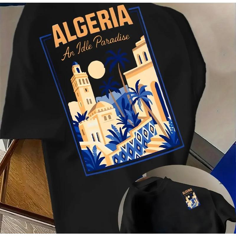 Algerian Travel Unisexs Tshirt A Idle Paradise Retro Pattern Street Top