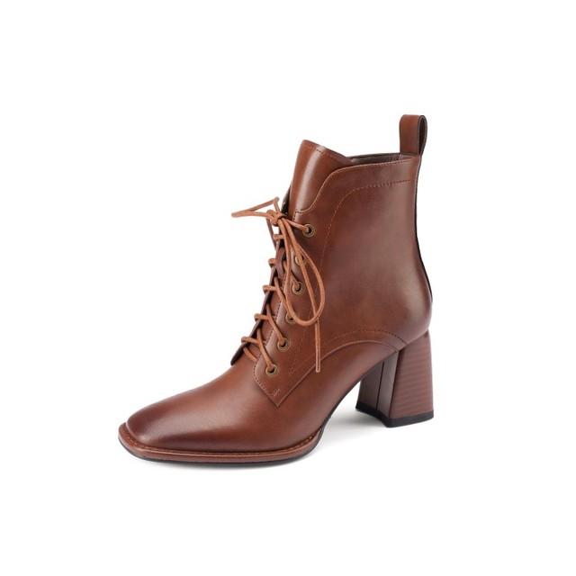 Fashion Women Shoes Square Toe High Heel Shoes For Women Black Leather Boots Women Lace Up Modern Boots Winter Women Boots