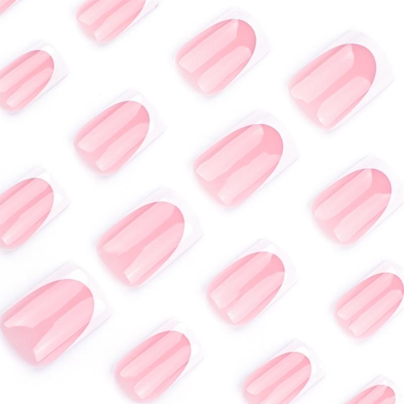 Omber Pink Press On Nail Short Square Gradient Natural Fake Nail Glossy Full Cover False Nail for Women Girls Gifts